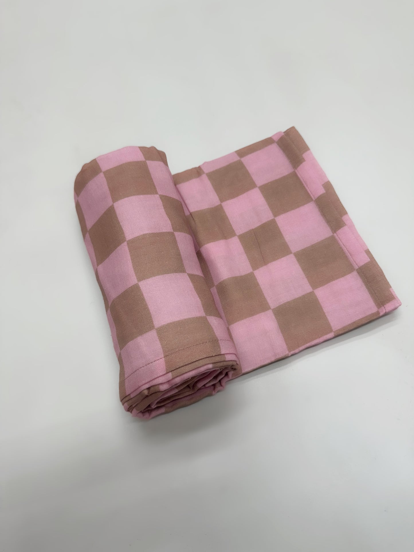 Pink & Tan Checkered | Muslin Blanket