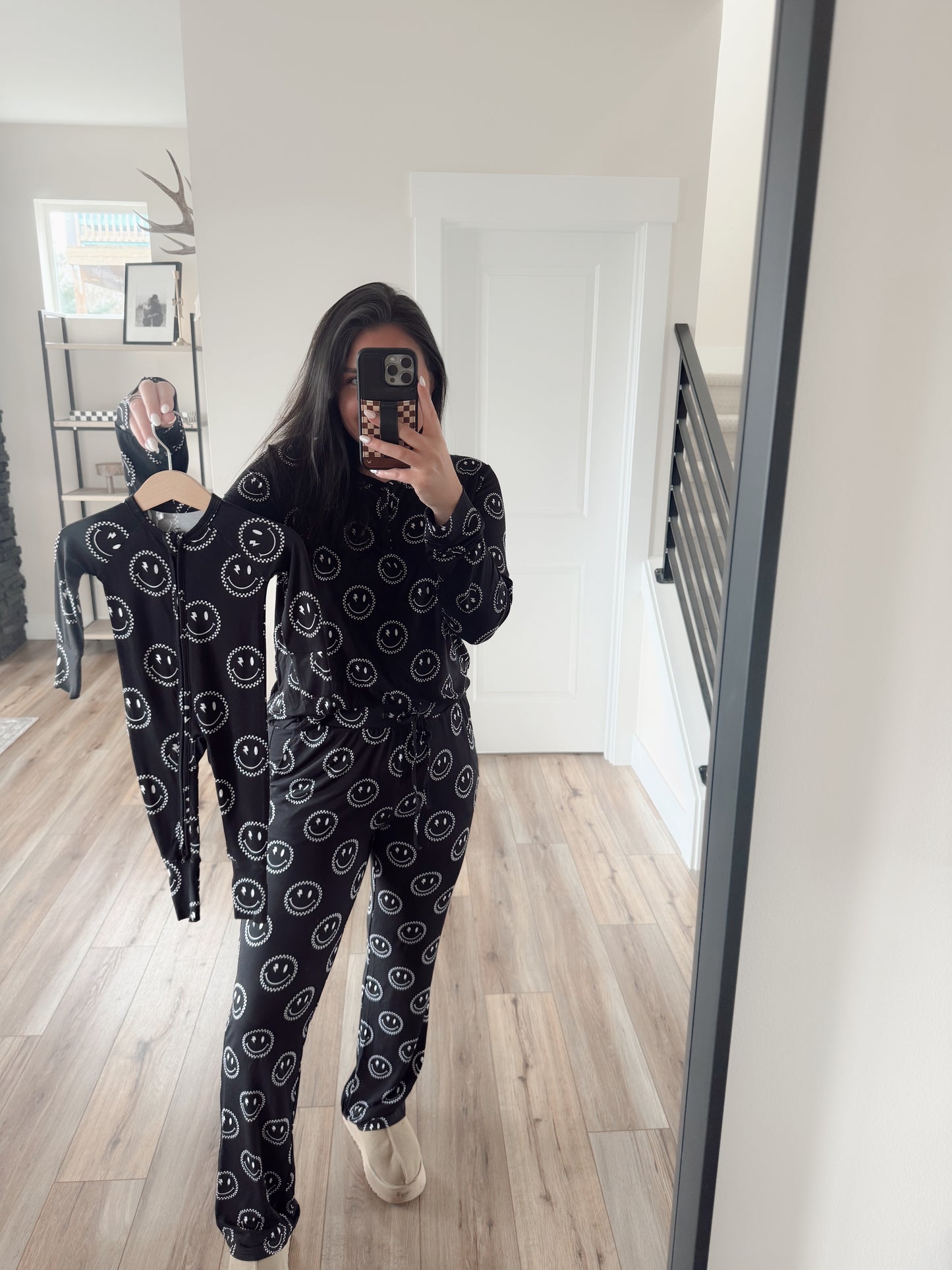 Checkered Smiley | Black Bamboo Adult Pajama Set