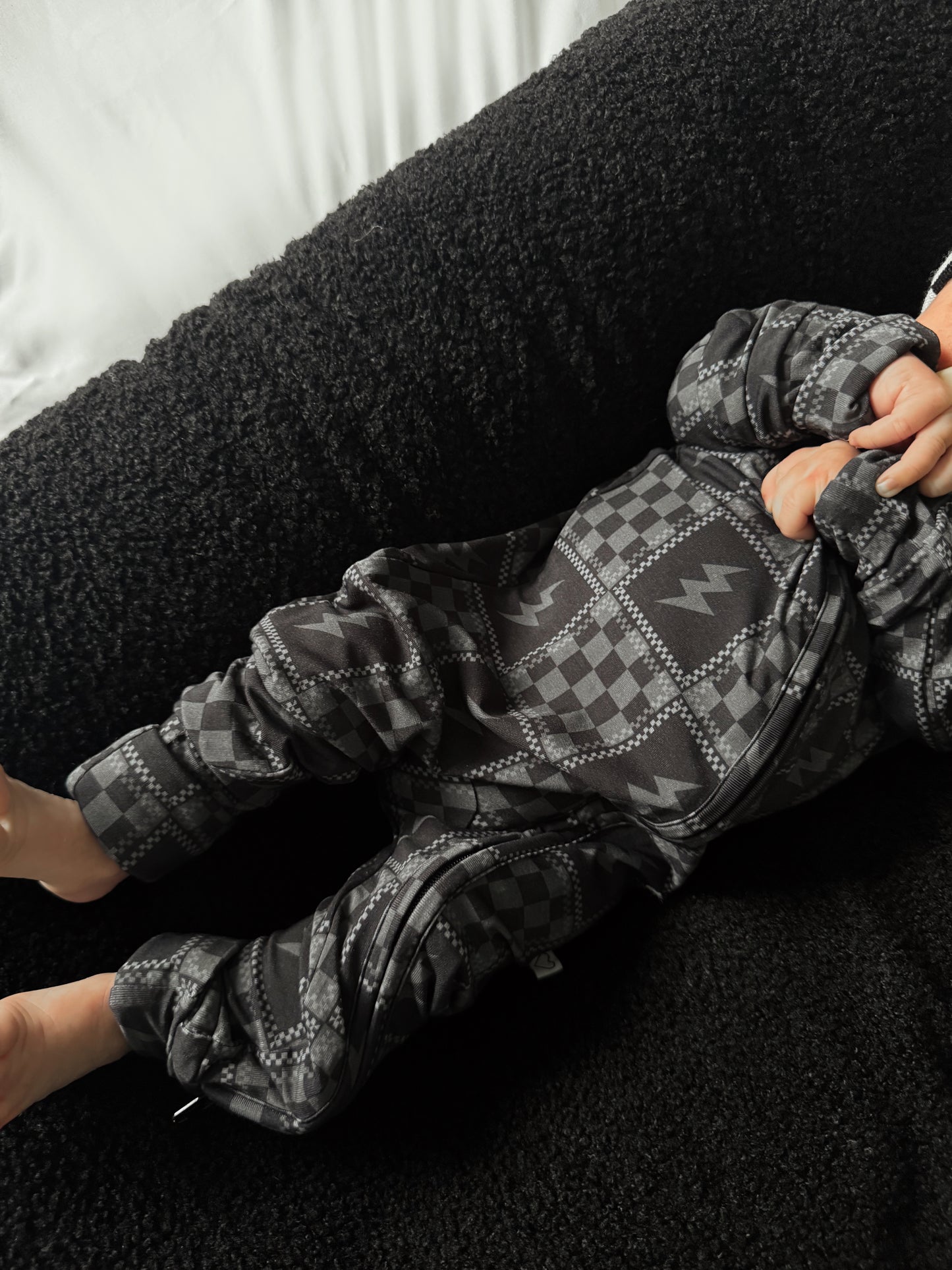 Charcoal Check | Black Bamboo Romper
