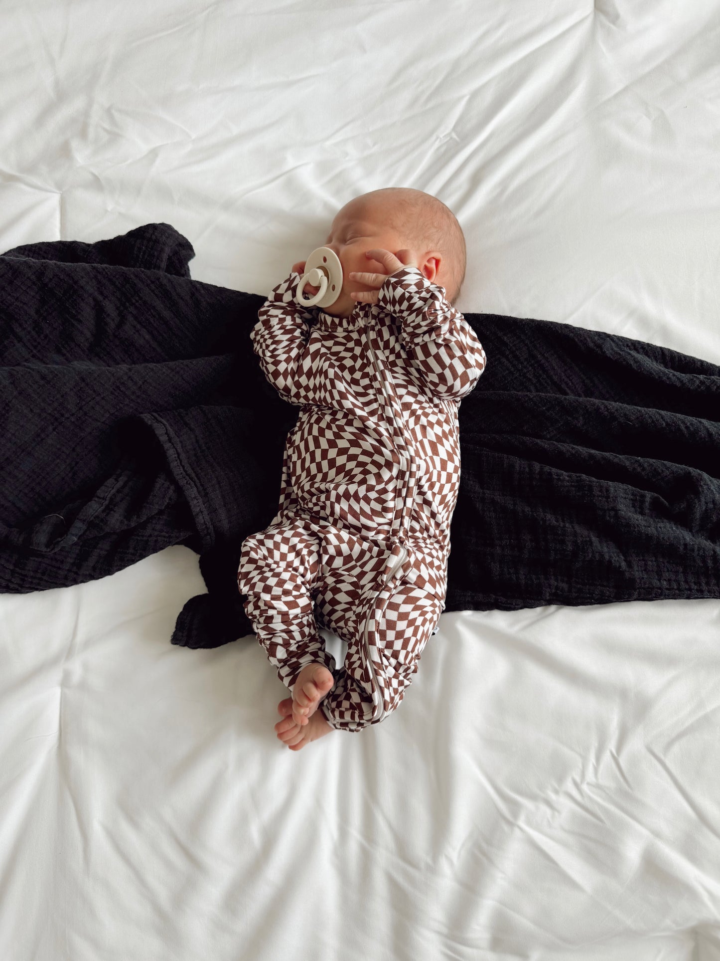 Brown Wavy Checker | Bamboo Romper