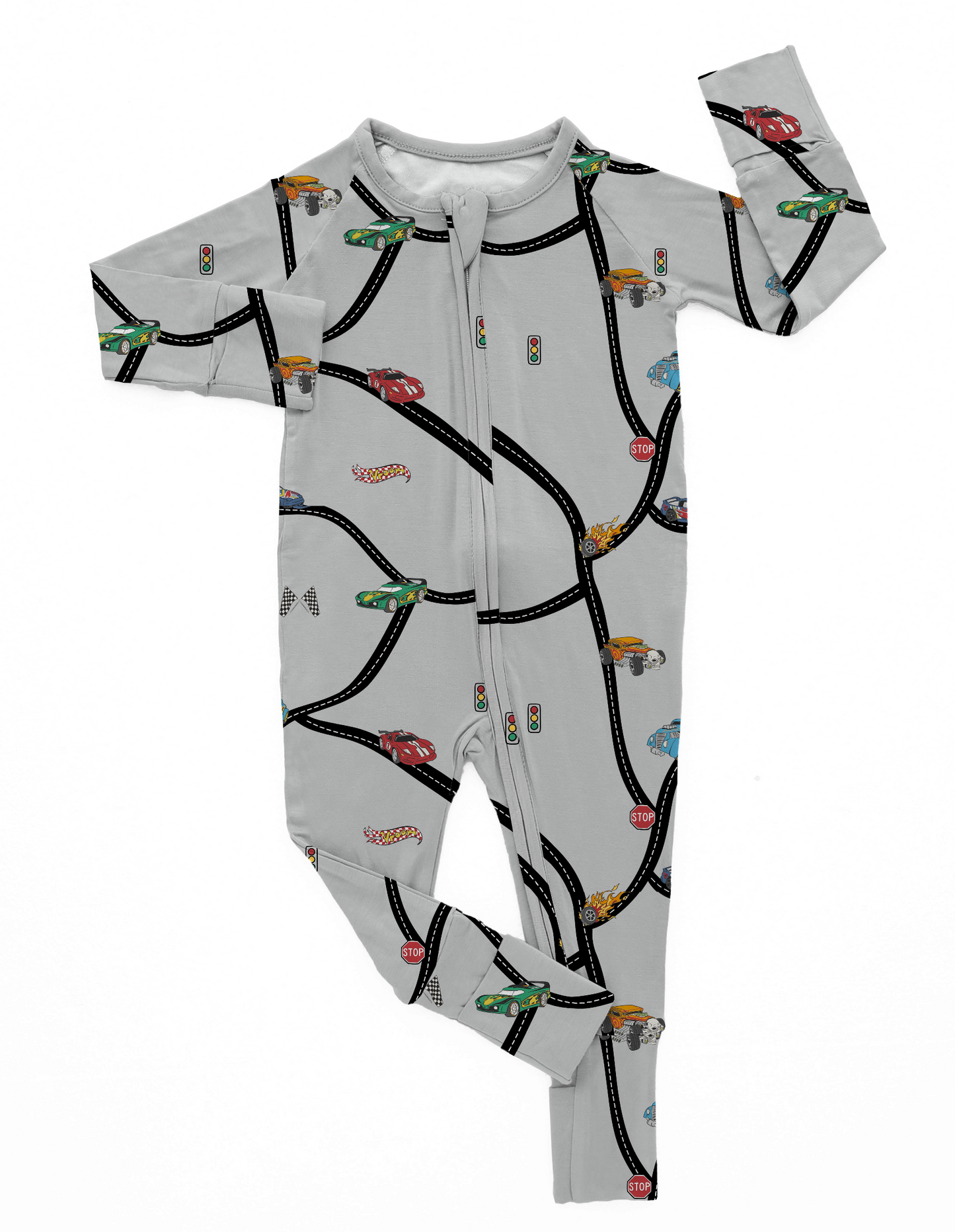 Grey Roadway Cars | Bamboo Romper