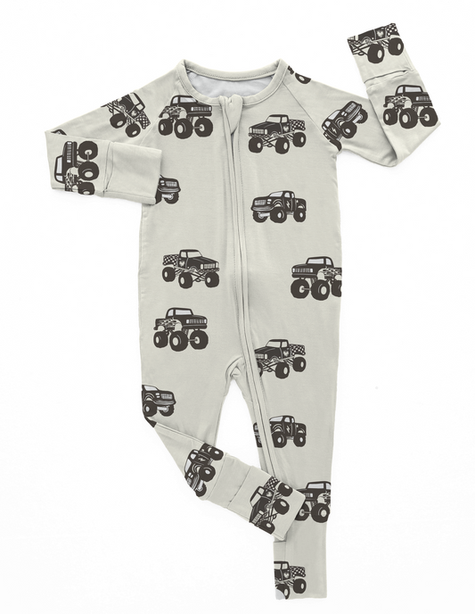 Cream Monster Trucks | Bamboo Romper