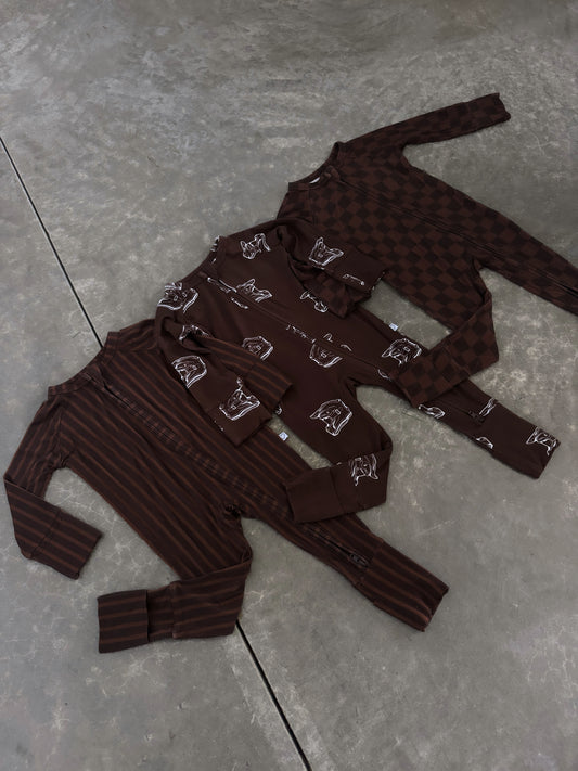 Neutral Wavy Checker| Brown Bamboo Romper