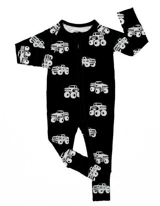 Monster Trucks | Black Bamboo Romper