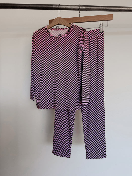 Pink Micro Check | Bamboo Straight Leg Two-Piece