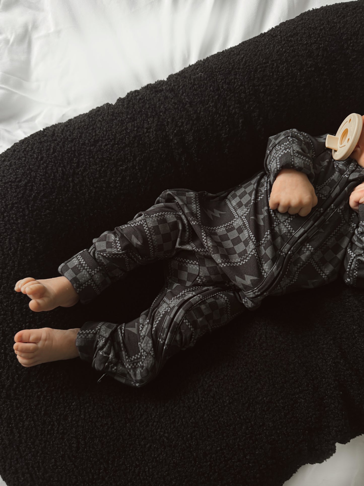 Charcoal Check | Black Bamboo Romper
