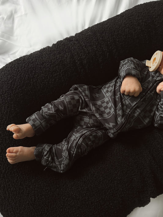 Charcoal Check | Black Bamboo Romper