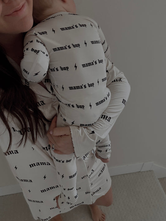 Mama Black Lightning | Bamboo Pajama Dress