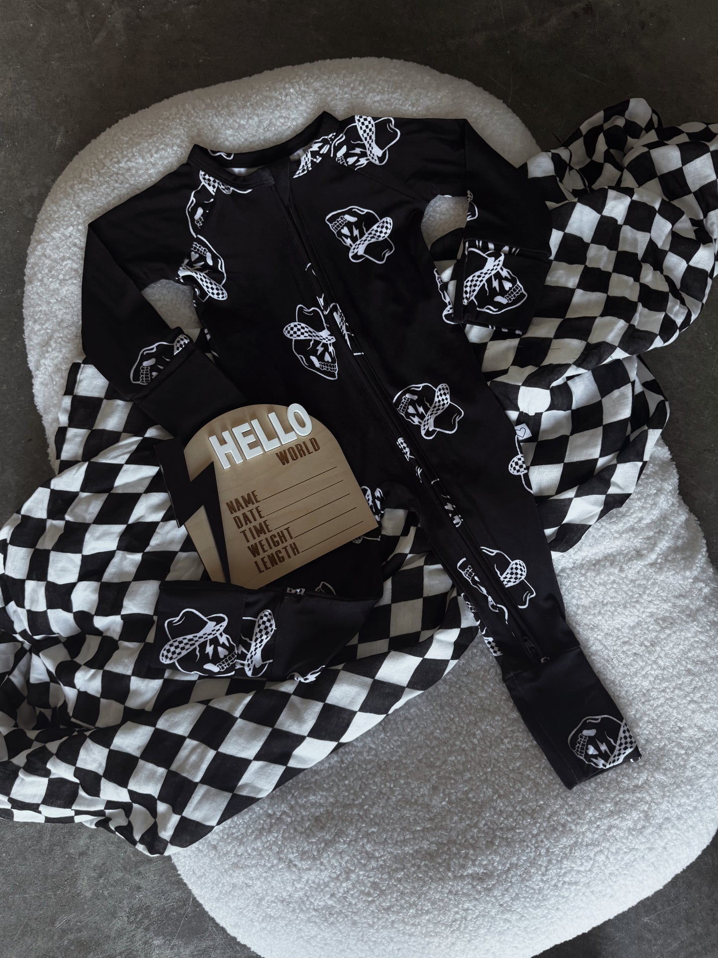 Cowboy Skulls | Black Bamboo Romper