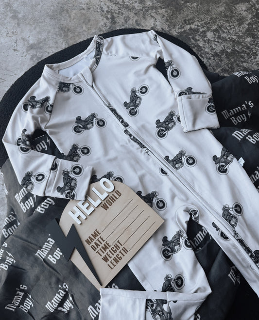 Vintage Motorcycle | Cream Bamboo Romper