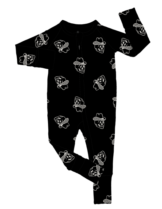 Cowboy Skulls | Black Bamboo Romper