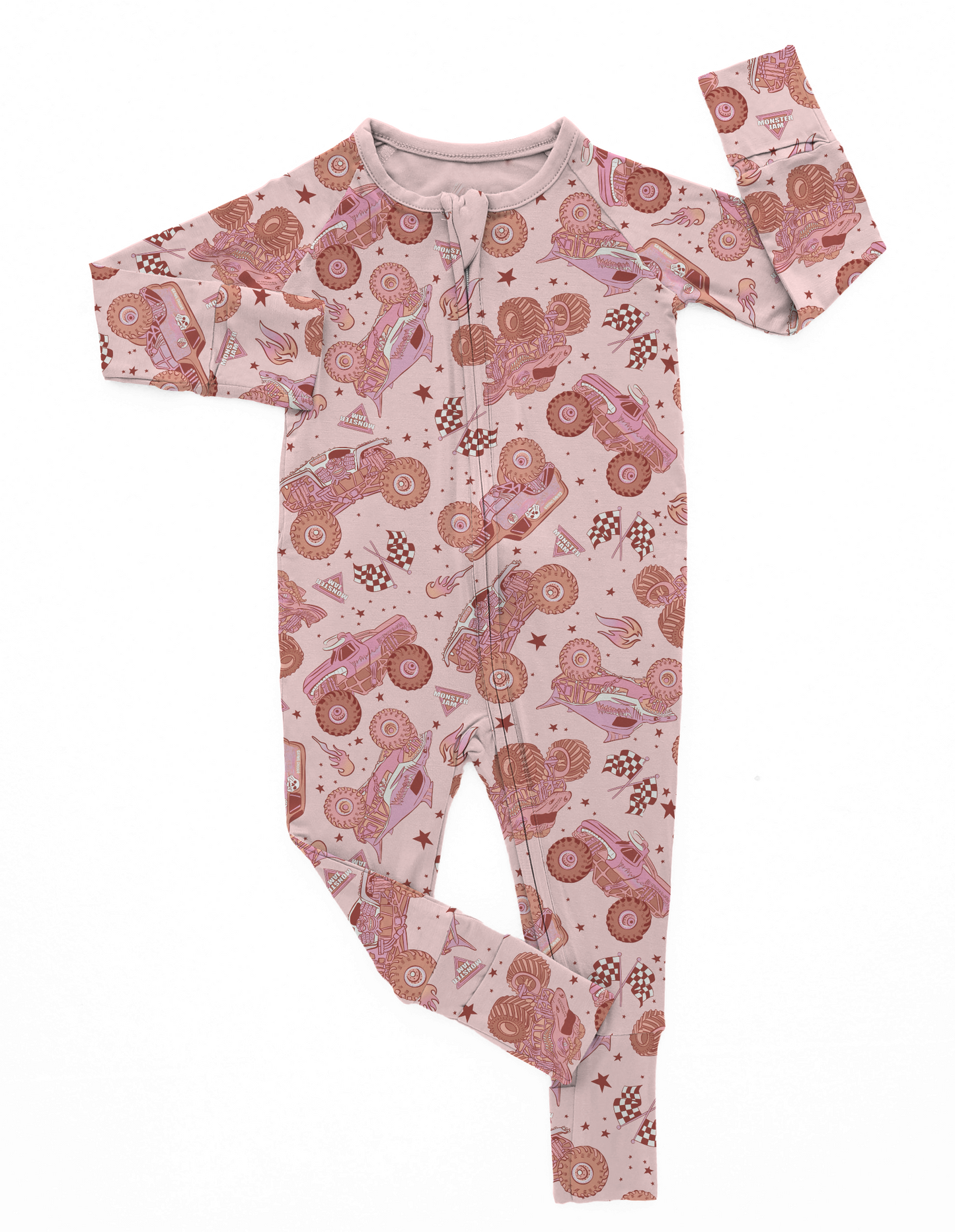Pink Monster Trucks | Bamboo Romper