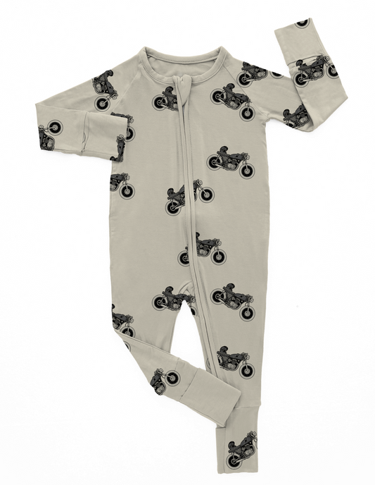 Vintage Motorcycle | Cream Bamboo Romper