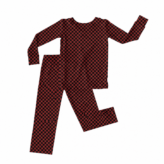 Red Micro Check | Bamboo Straight Leg Two-Piece
